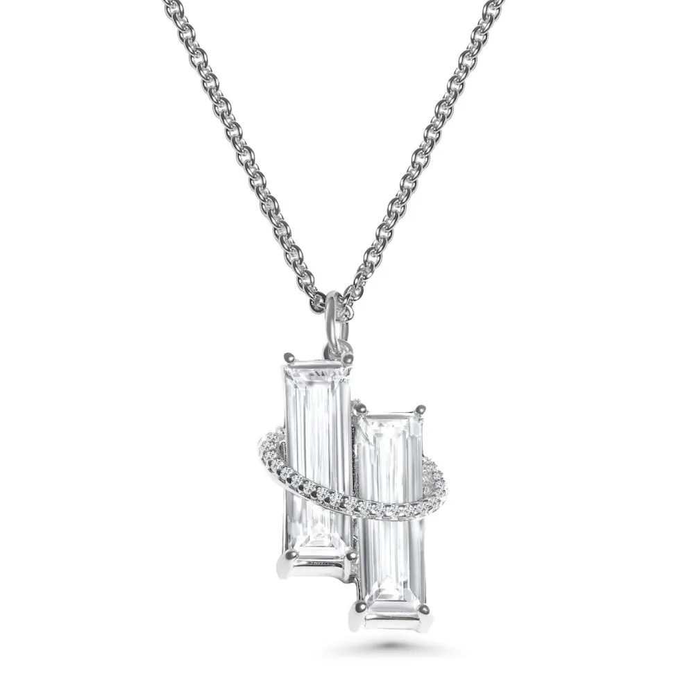 By Björk - Halsband silver 2 rektangulär stenar