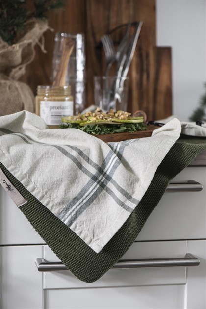 Handduk ORGANIC beige, gröna ränder i kanterna 2